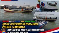 Satpolairud Polres Lamongan Bergerak Cepat Bantu Kapal Nelayan Terombang-ambing Kehabisan BBM di Paciran